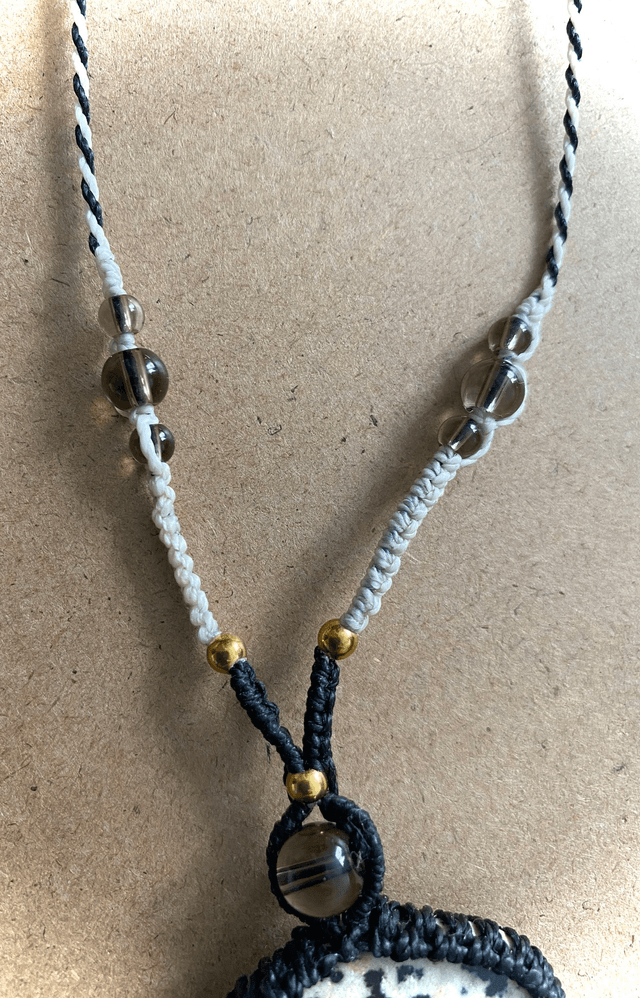 Collier sautoir Jaspe Dalmatien et Quartz Fumé