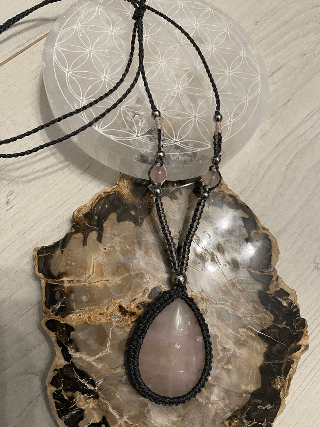 Collier sautoir réglable en Quartz Rose