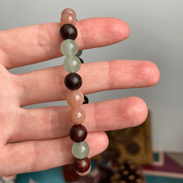 Aventurine Verte, Pierre de Soleil et Perles de Bois