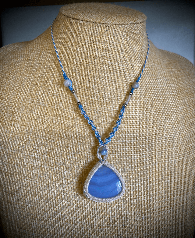 Collier sautoir Agate Blue Lace