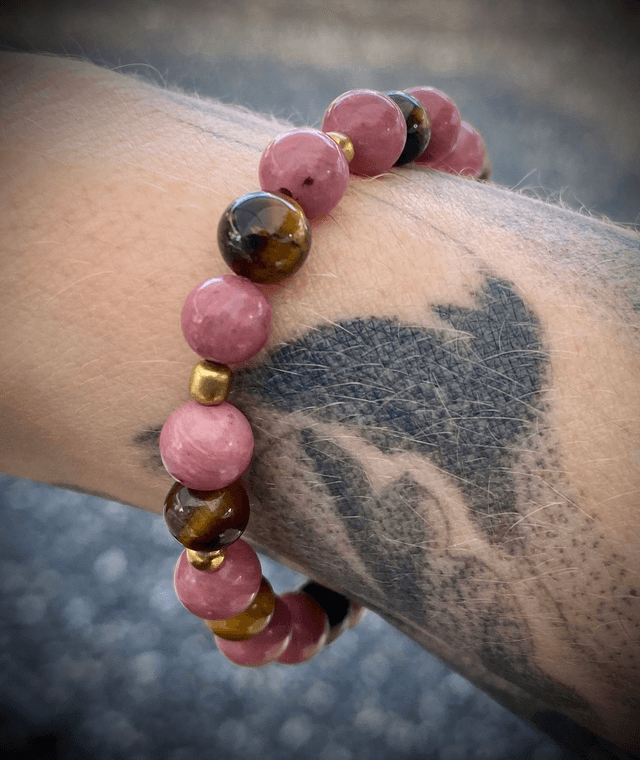 Bracelet élastique Rhodonite et Oeil de Tigre