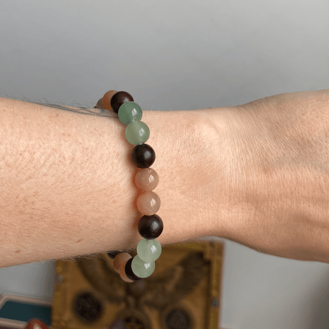 Aventurine Verte, Pierre de Soleil et Perles de Bois