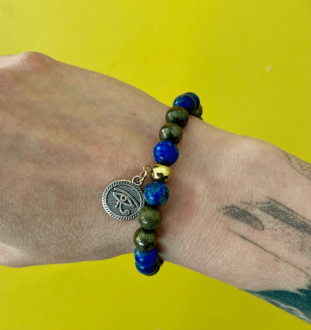 Bracelet Pyrite et Lapis-Lazuli (avec charm oeil d'Horus)