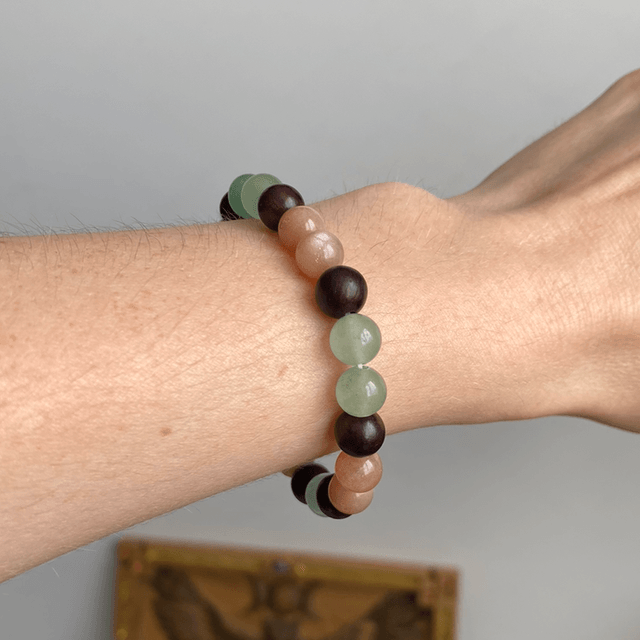 Aventurine Verte, Pierre de Soleil et Perles de Bois