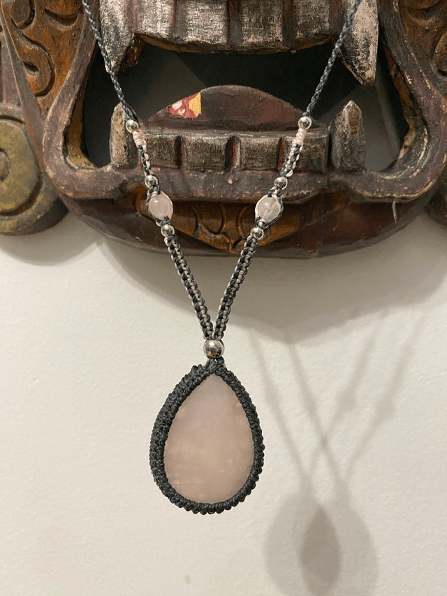 Collier sautoir réglable en Quartz Rose