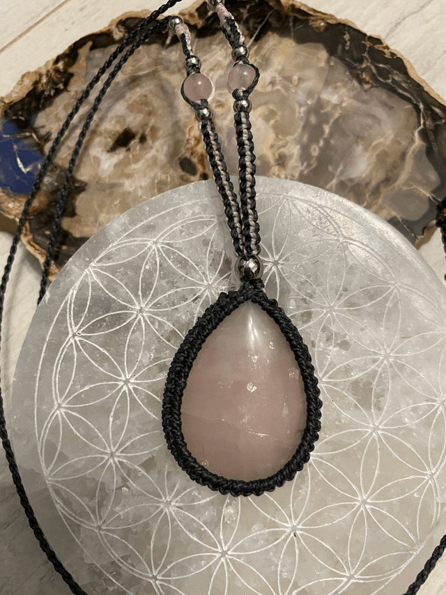 Collier sautoir réglable en Quartz Rose