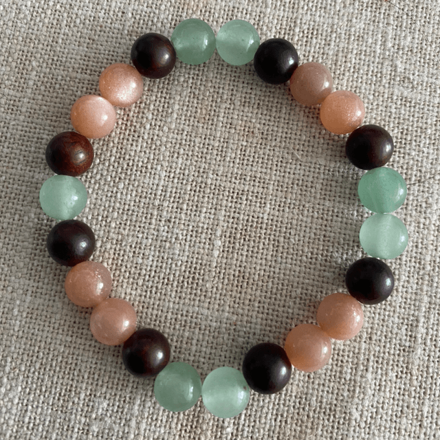 Aventurine Verte, Pierre de Soleil et Perles de Bois