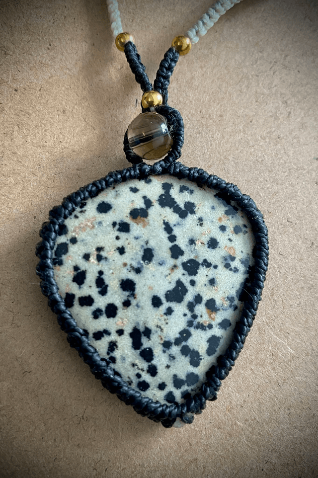 Collier sautoir Jaspe Dalmatien et Quartz Fumé