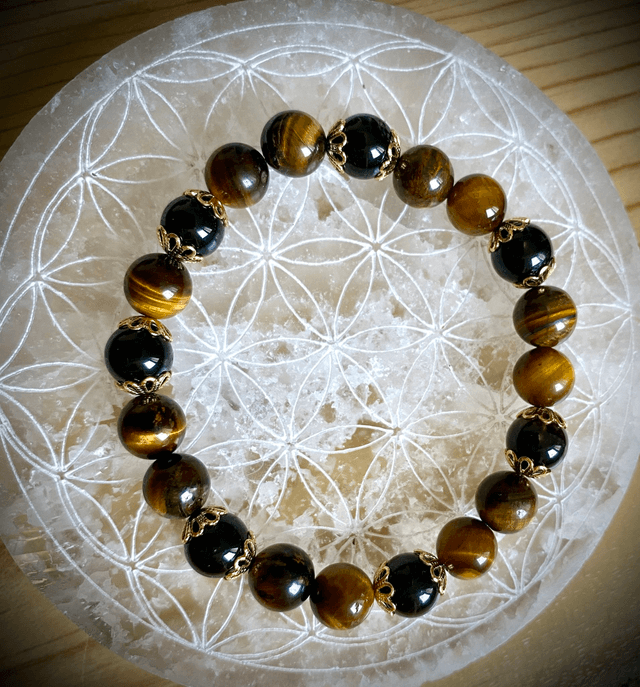 Bracelet Oeil de Tigre et Tourmaline Noire