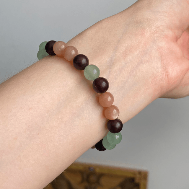 Aventurine Verte, Pierre de Soleil et Perles de Bois