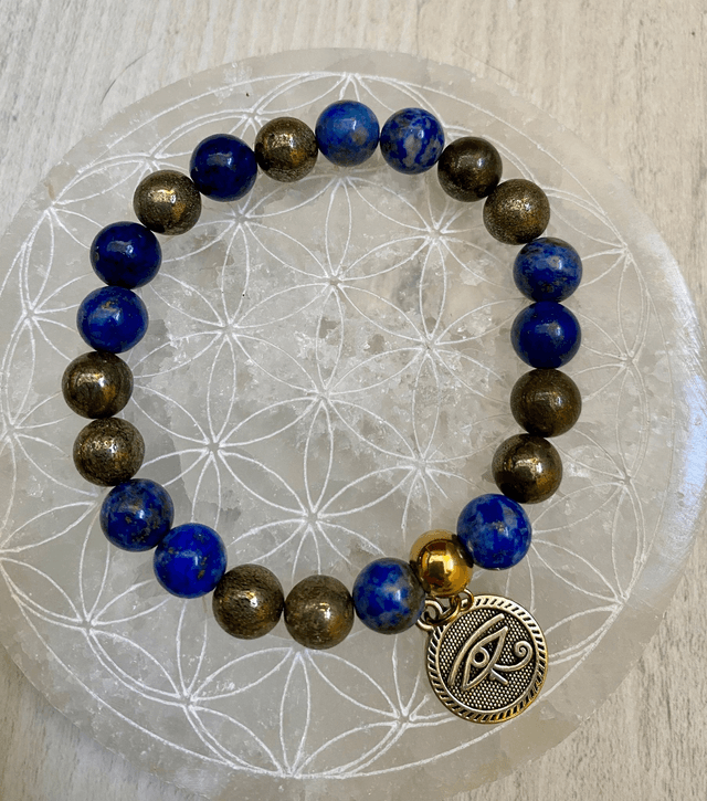 Bracelet Pyrite et Lapis-Lazuli (avec charm oeil d'Horus)