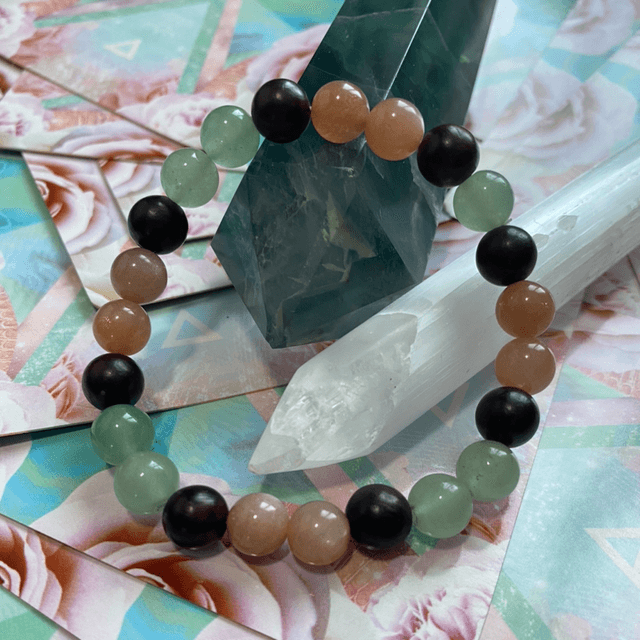 Aventurine Verte, Pierre de Soleil et Perles de Bois