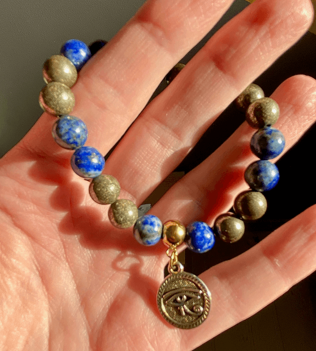 Bracelet Pyrite et Lapis-Lazuli (avec charm oeil d&#039;Horus)